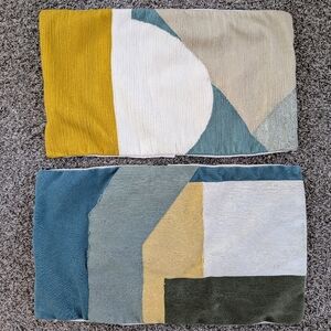 West Elm 12 x 21 Color Block Pillow Covers Blue Green Yellow Modern Set of Two